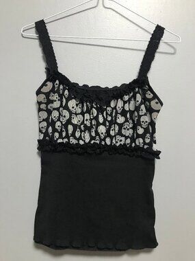 Y2K Goth Punk Emo Black & White Mesh Skull Tank Top SMALL Cruella